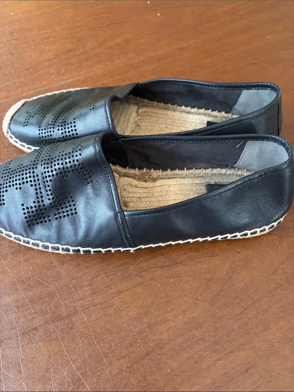 Tory Burch Women’s Black Perforated Leather Slip-On Espadrilles